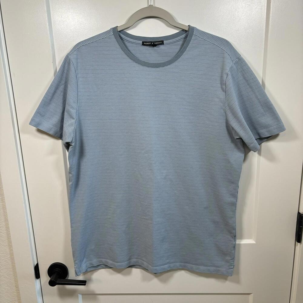 Robert Barakett T Shirt Mens Size L Blue Striped Tee Crew Quiet Luxury Cotton